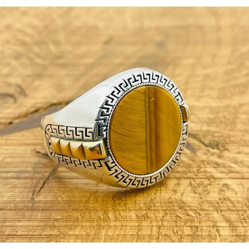 Men's Tiger's Eye 925 Sterling Silver Ring - Handcrafted Turkish Design