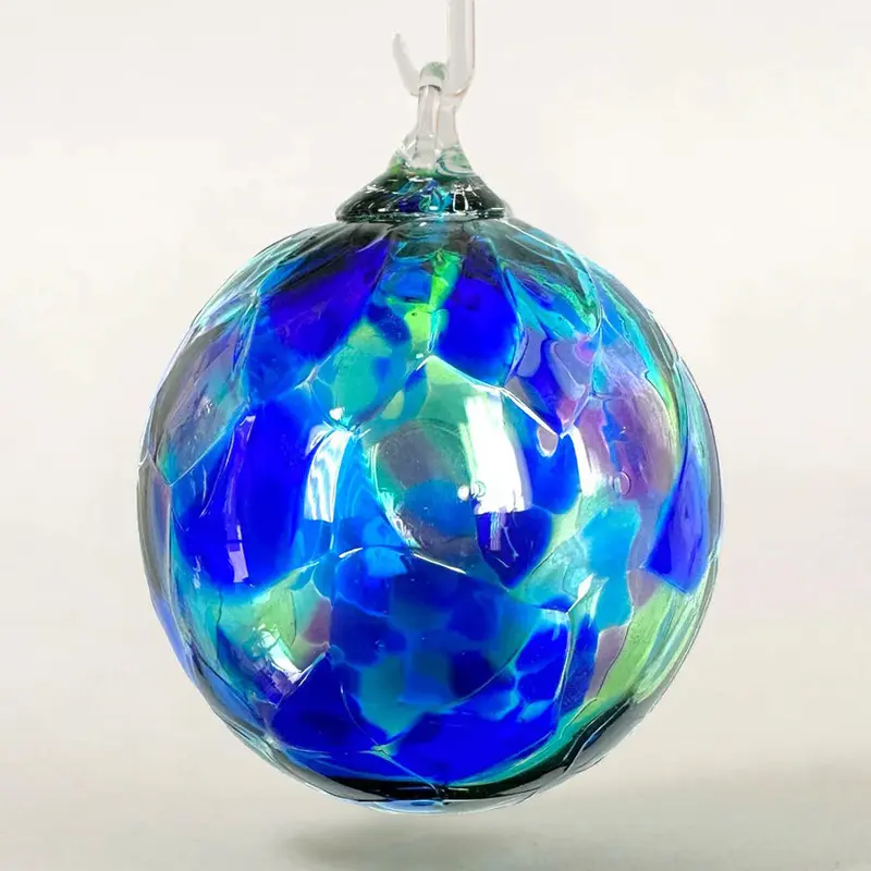 Blue Mosaic Hand Blown Glass Round Ornament