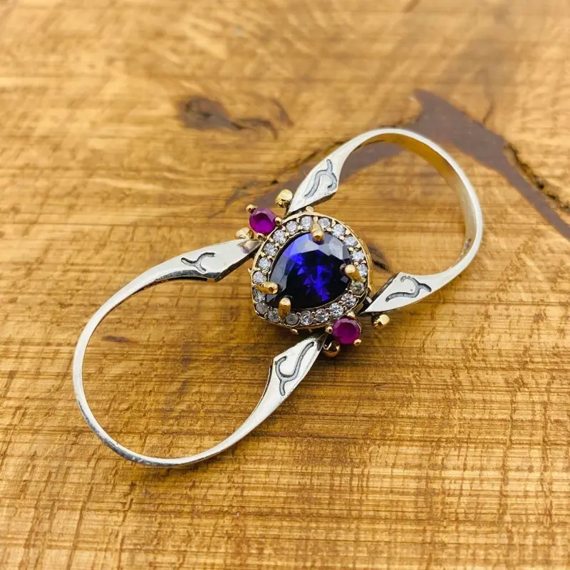 Handmade Turkish Reversible Sapphire & Citrine Ring | 925 Sterling Silver Dual-Stone Design