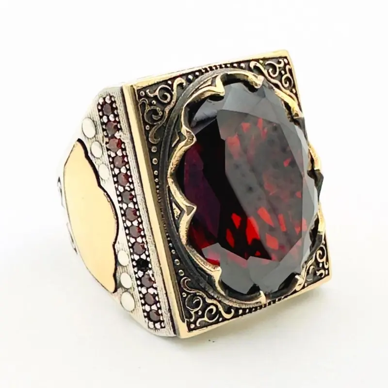 Men's Handmade Ottoman Style Ruby Ring - 925 Sterling Silver Gemstone Gift for Him