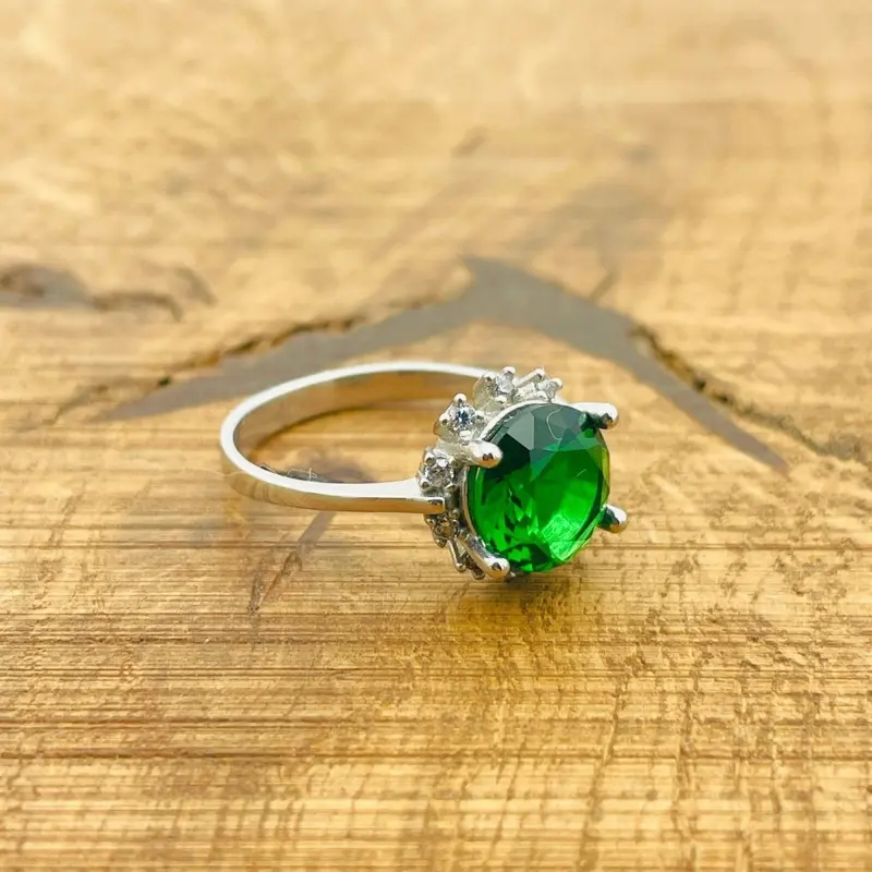 Turkish Handmade Minimalist Emerald Ring - 925 Sterling Silver Green Gemstone Jewelry for Women