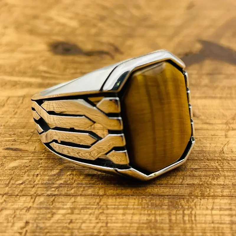Men's Handmade Sterling Silver Tiger Eye Ottoman Ring | Turkish Artisan Statement Jewelry