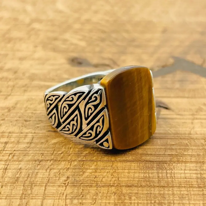 Men's Handmade Sterling Silver Tiger Eye Ring | Vintage Ottoman Turkish Style Jewelry