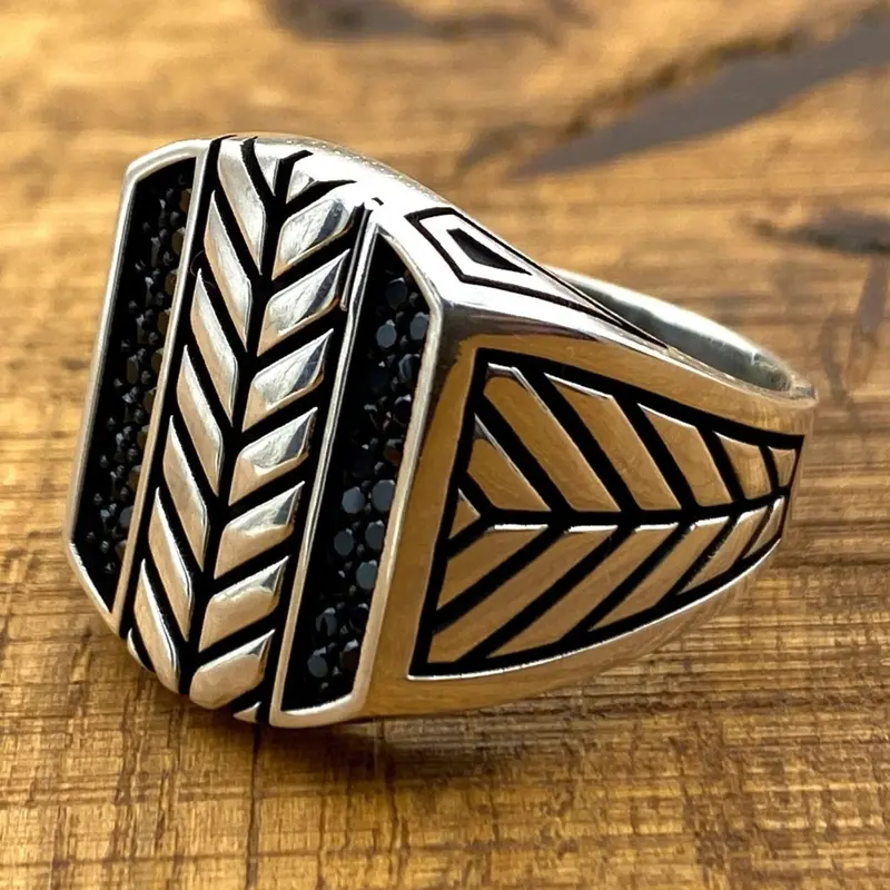 Men's Sterling Silver Micro Onyx Ring - Handmade Minimalist Turkish Artisan Jewelry