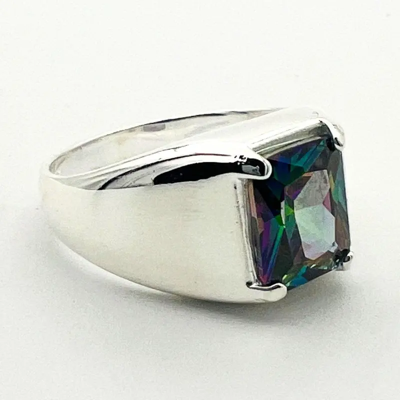 Men's Turkish Handmade Mystic Topaz 925 Sterling Silver Ring - Bold & Unique Design