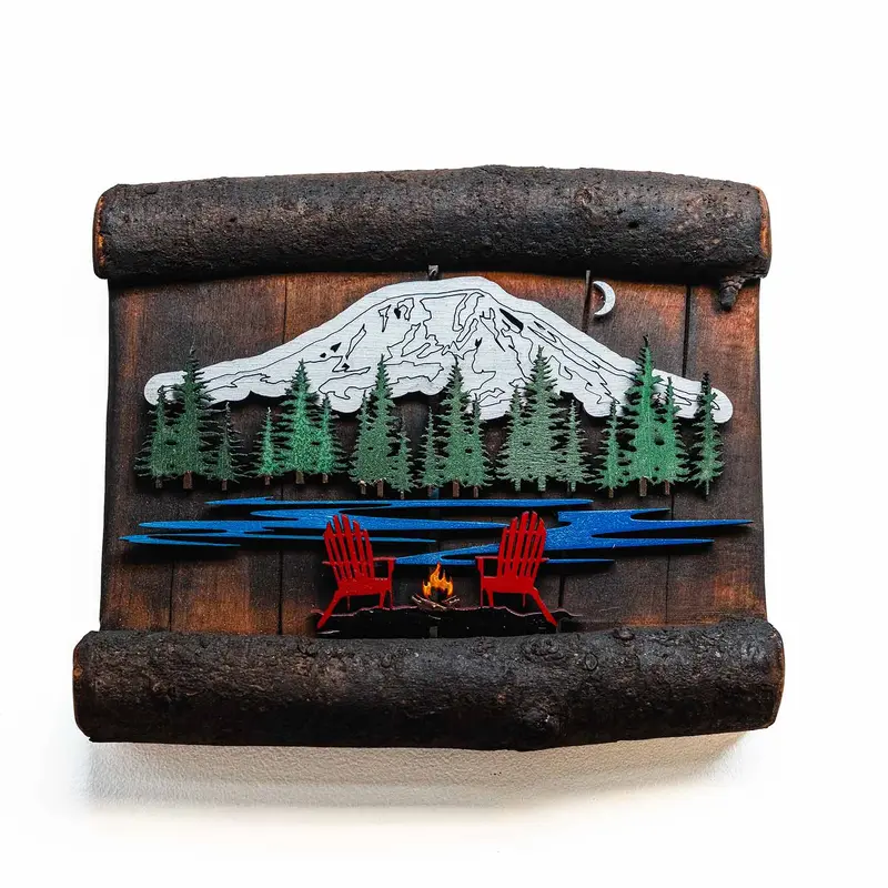 Mt Adams Chair and Fire Scene Wood Sculpture