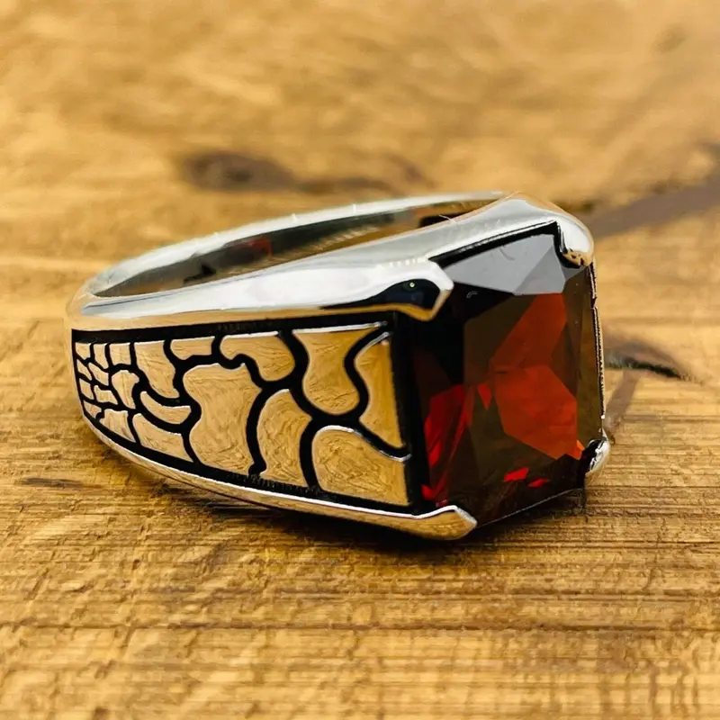 Turkish Handmade Sterling Silver Men's Ruby Puzzle Ring