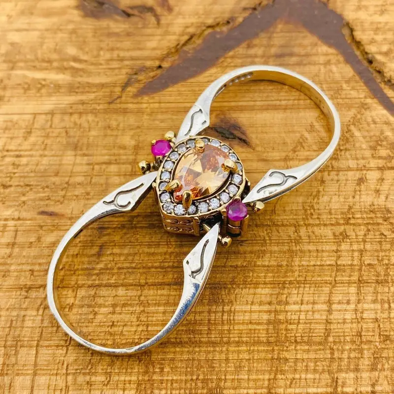 Versatile Reversible Citrine & Amethyst 925 Sterling Silver Ring - Handmade Dual Gemstone Jewelry Gift