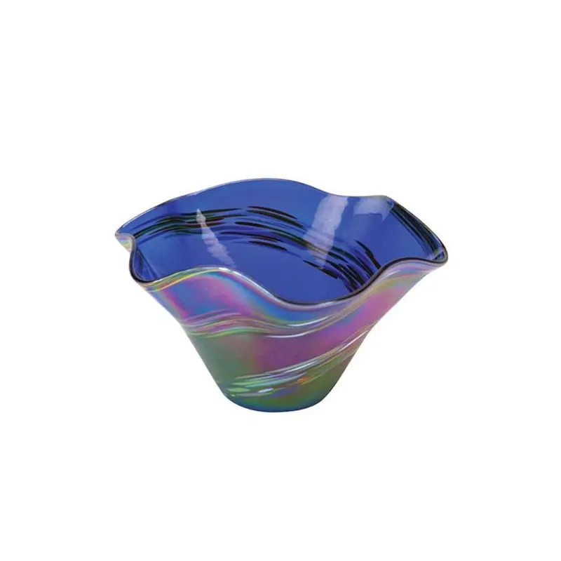 Hand Blown Glass Mini Wave Bowl Blue Rainbow Twist