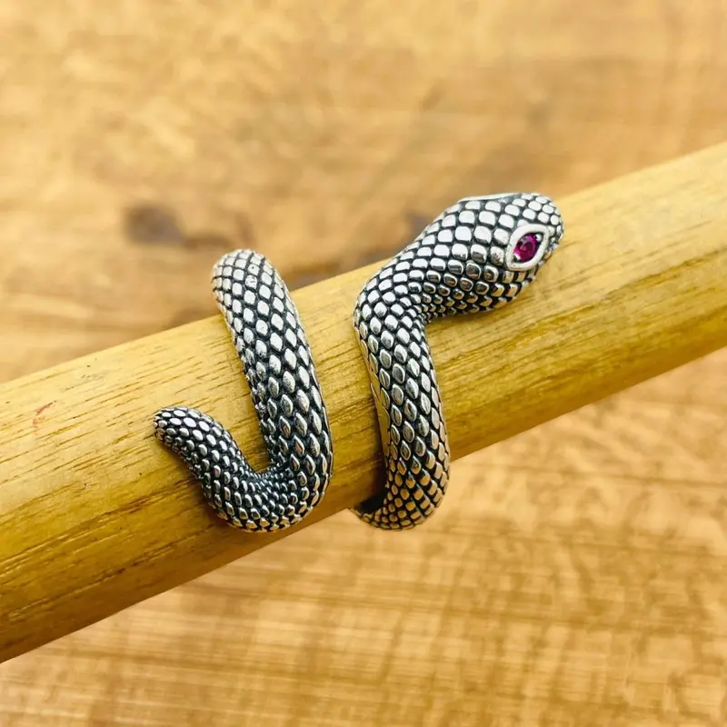 Handmade 925 Sterling Silver Purple Snake Eye Adjustable Ring - Turkish Artisan Jewelry