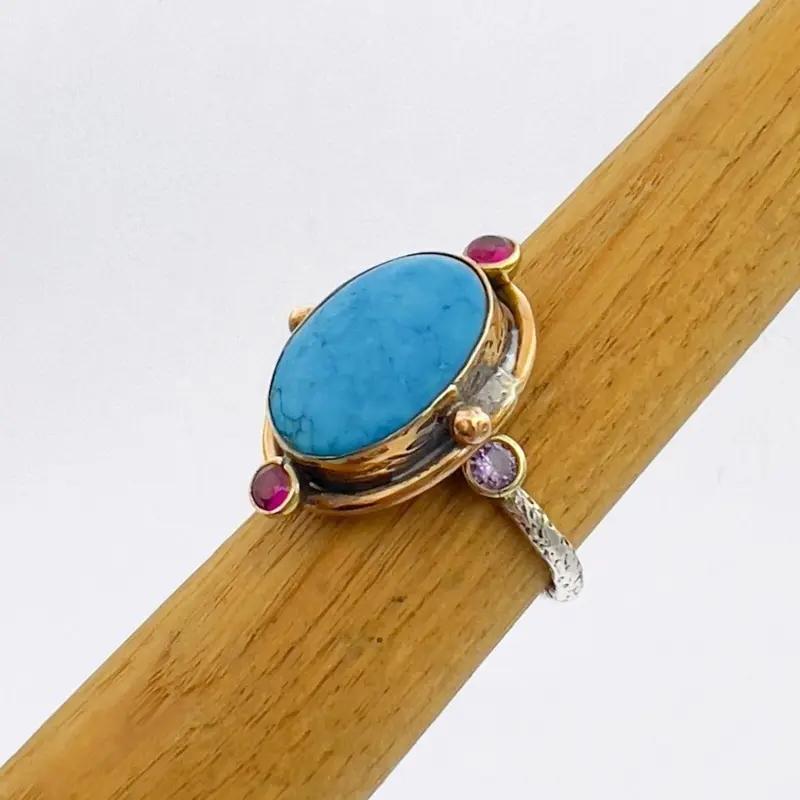 Handmade Turkish Ottoman 925 Sterling Silver Turquoise Ring for Women - Vintage Style Statement Jewelry Gift