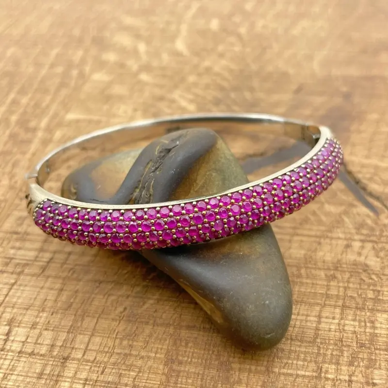 Handmade Turkish Pink Ruby Sterling Silver Bracelet for Women - Elegant 925 Jewelry Gift