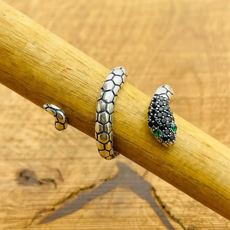 Handmade Turkish Sterling Silver Adjustable Black Onyx Snake Ring