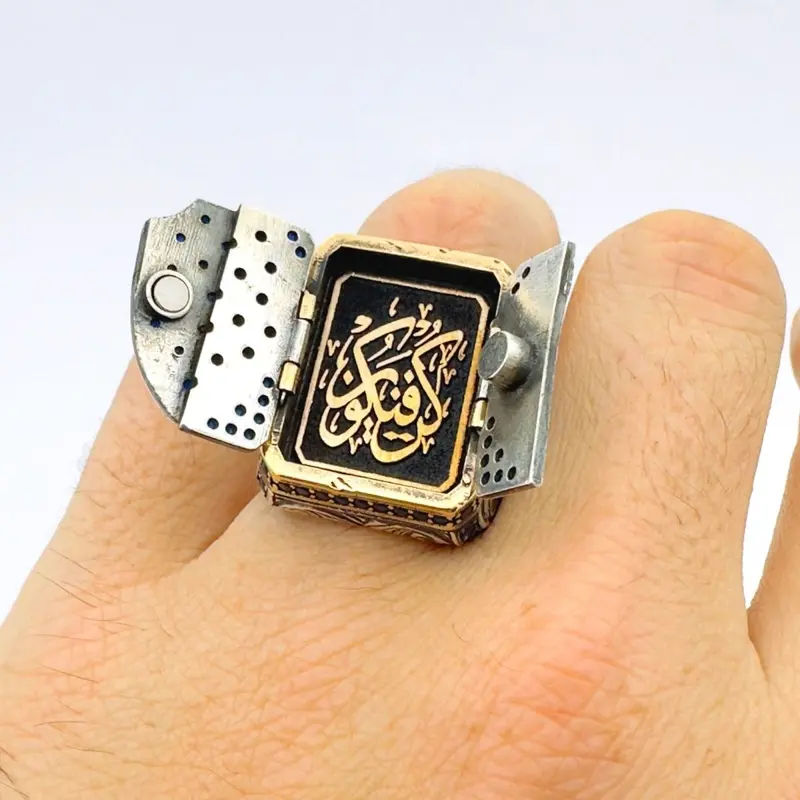 Handmade Turkish Sterling Silver 'Kun Fe Yekun' Islamic Ring - Spiritual Men's Statement Jewelry Gift
