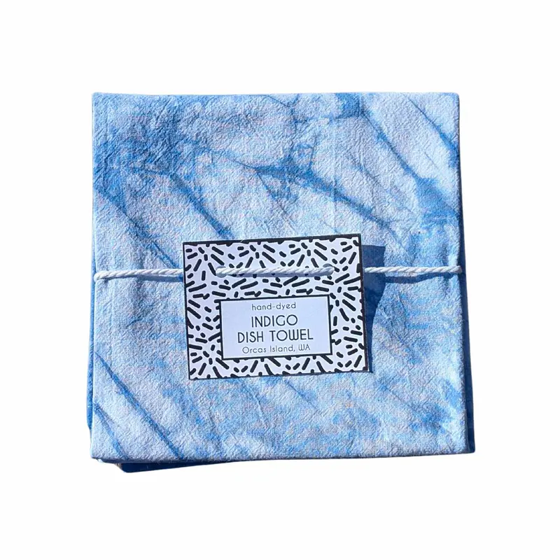 Indigo Dyed Cotton Dish Towel Marble Pattern