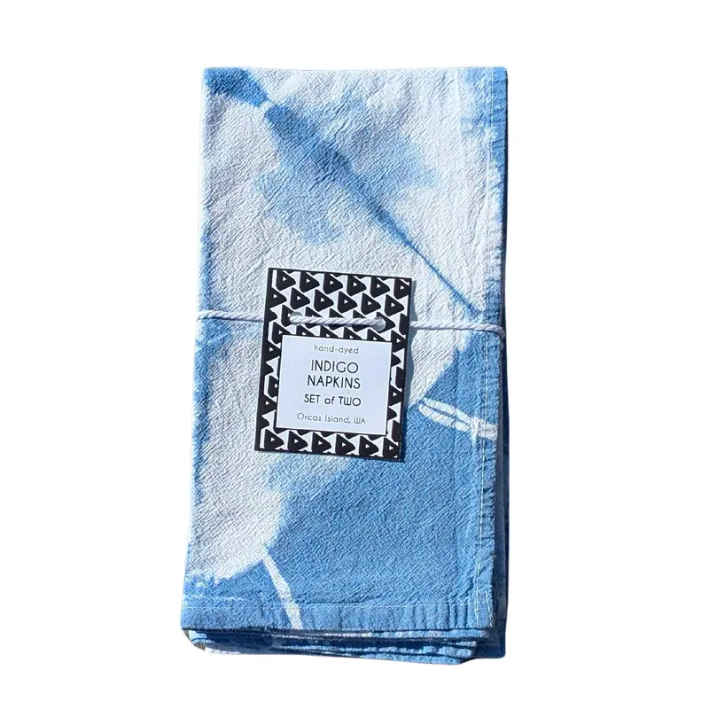 Indigo Dyed Cotton Napkins Set of 2 Pyramid Pattern