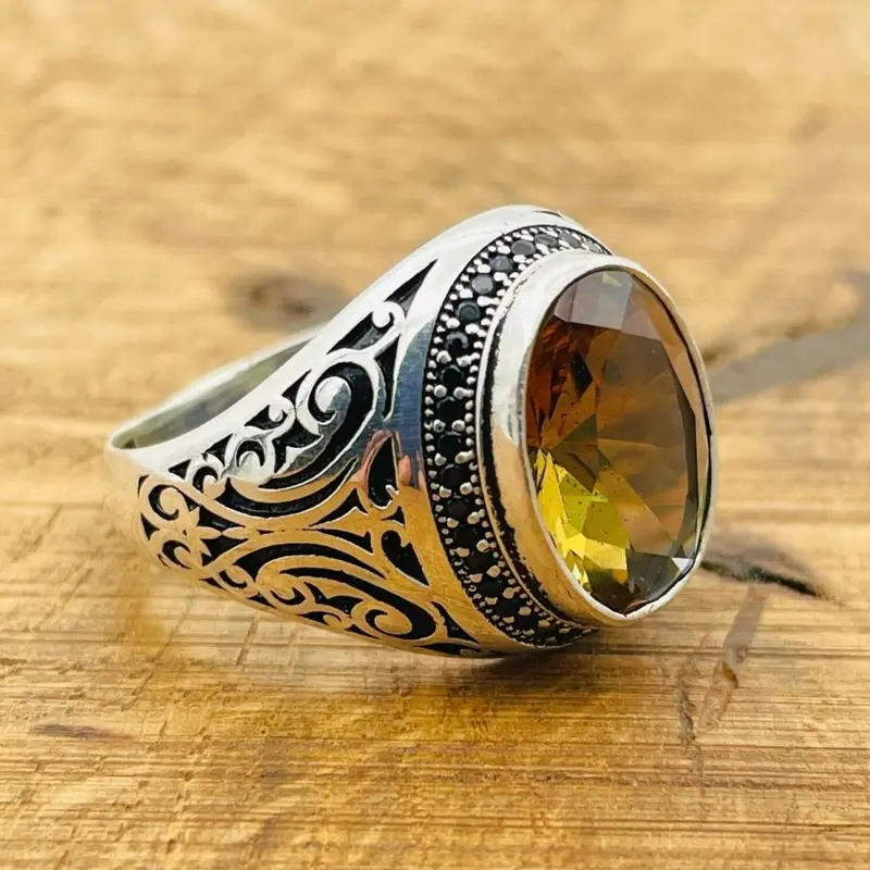Men's Color-Changing Zultanite Ring - Ottoman Style Handmade Sterling Silver Jewelry