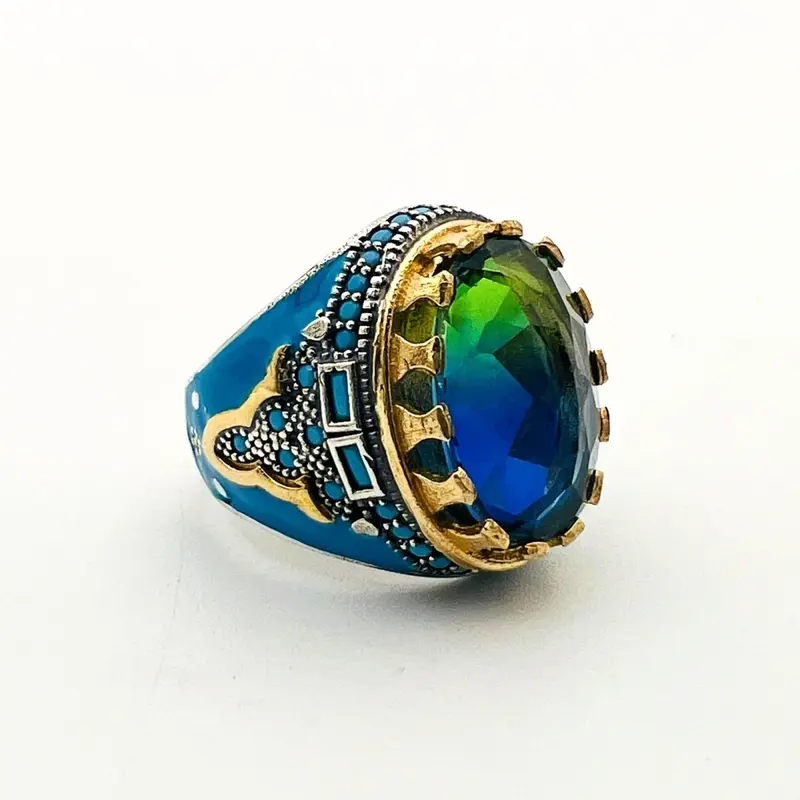 Men's Handmade Sterling Silver Oval Tourmaline Ring | Turkish Artisan Jewelry Gift