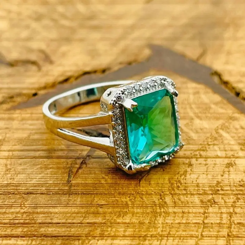 Minimalist Square Cut Aquamarine Ring | 925 Sterling Silver Handmade Turkish Jewelry for Women