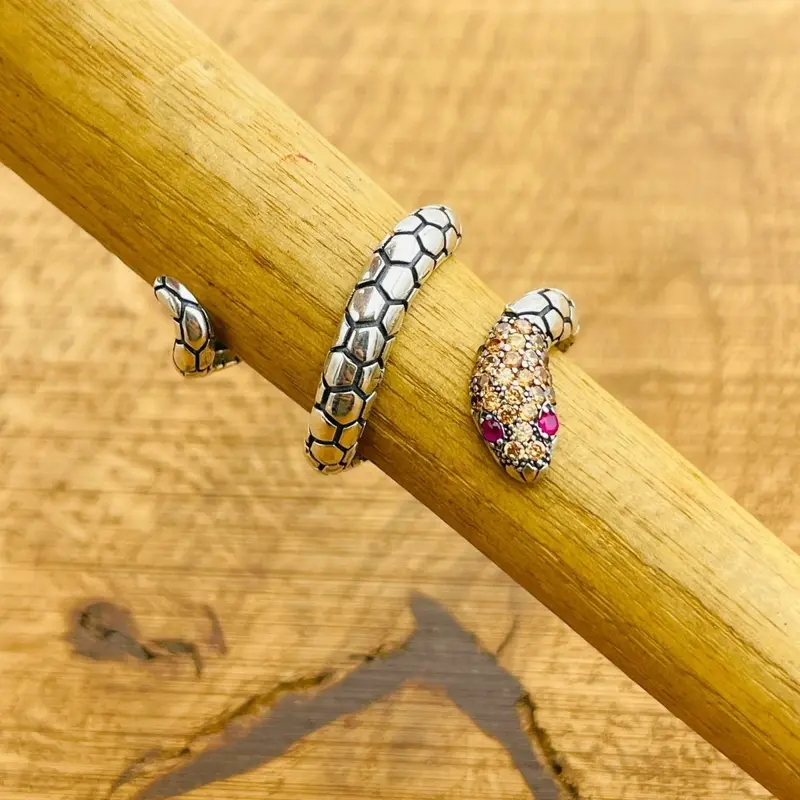 Turkish Handmade 925 Sterling Silver Adjustable Citrine Snake Ring - Radiant Serpent Gemstone Gift