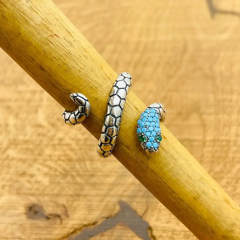 Turkish Handmade 925 Sterling Silver Adjustable Turquoise Snake Ring