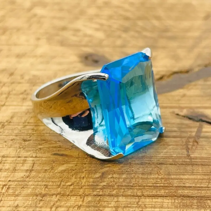 Turkish Handmade 925 Sterling Silver Aquamarine Ring for Women - Elegant March Birthstone Jewelry Gift