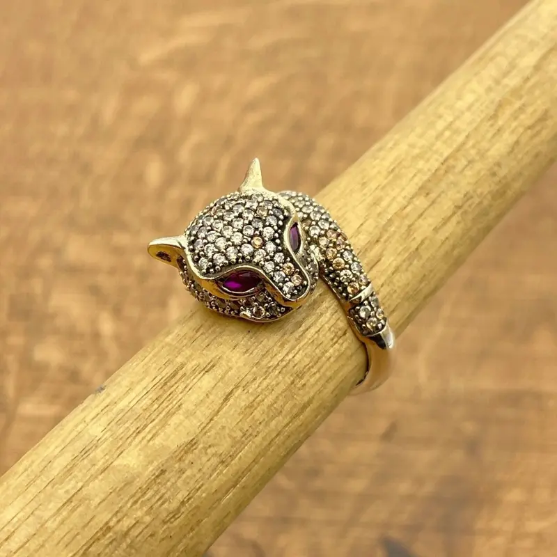 Turkish Handmade Citrine Tiger Head Ring | 925 Sterling Silver & Bronze Accent | Women's Artisan Statement Jewelry Gift