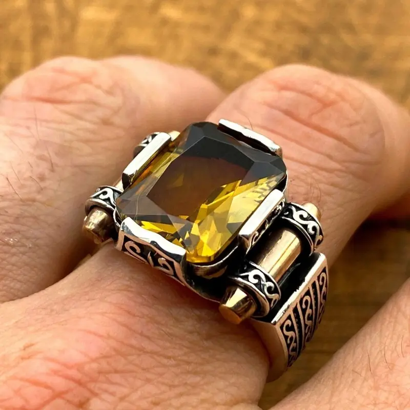 Authentic Turkish Handcrafted Zultanite Men's Ring | 925 Sterling Silver Unique Color-Change Gemstone
