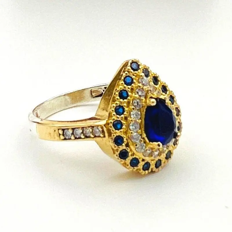 Elegant Turkish Handmade 925 Sterling Silver Blue Sapphire Ring - Ottoman Style for Women