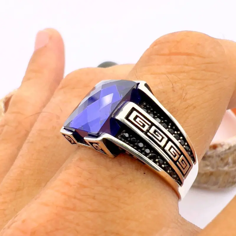Exquisite Turkish Handmade 925 Sterling Silver Men's Amethyst Ring | Minimalist Gift