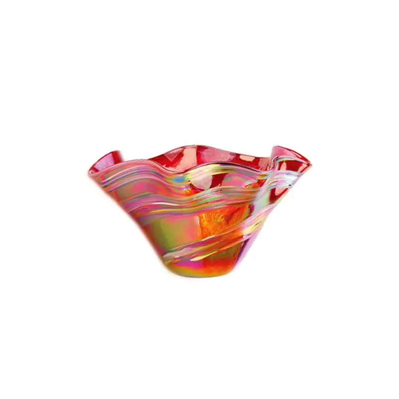 Hand Blown Glass Mini Wave Bowl Red Rainbow Twist