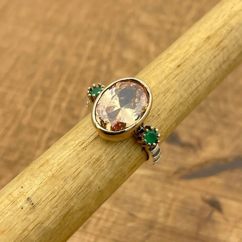 Handcrafted Citrine & 925 Sterling Silver Ring for Women | Unique Bronze Accent Gemstone Jewelry Gift