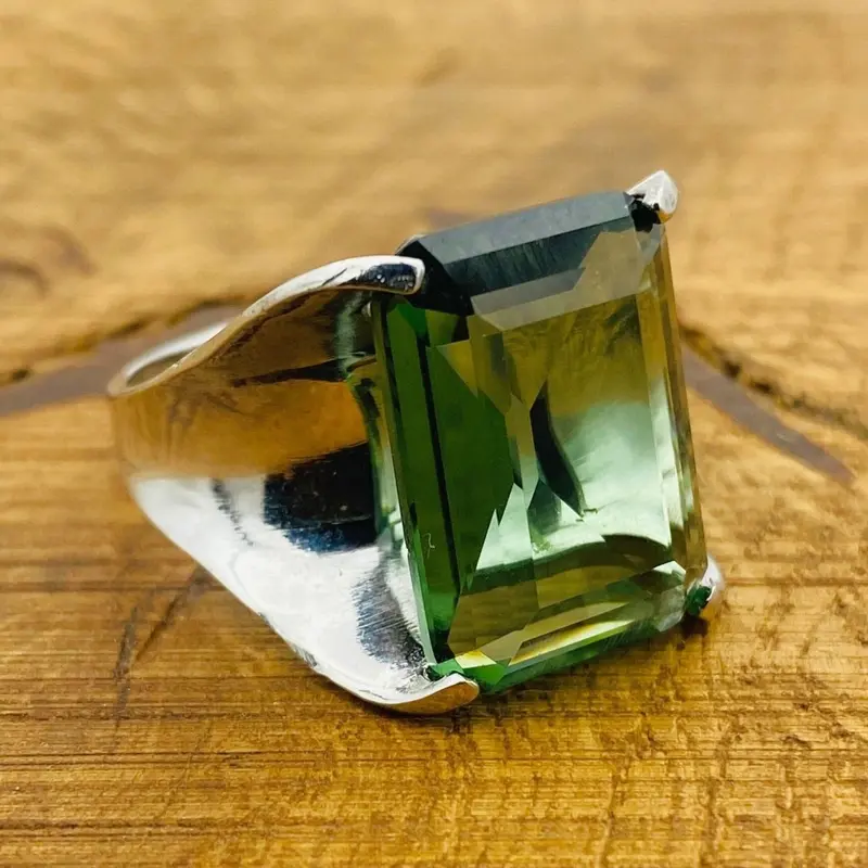 Handmade Green Peridot Ring - Genuine 925 Sterling Silver for Women