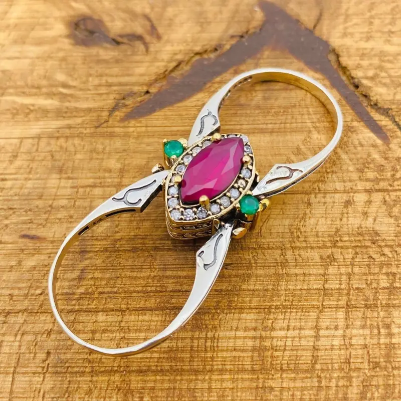 Handmade Reversible Ruby Emerald 925 Sterling Silver Ring - Two-in-One Gemstone Jewelry for Women