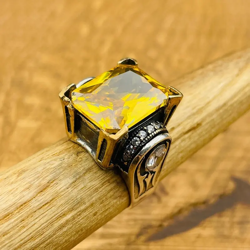 Handmade Turkish Ottoman Citrine Ring for Women | 925 Sterling Silver Statement Jewelry Gift