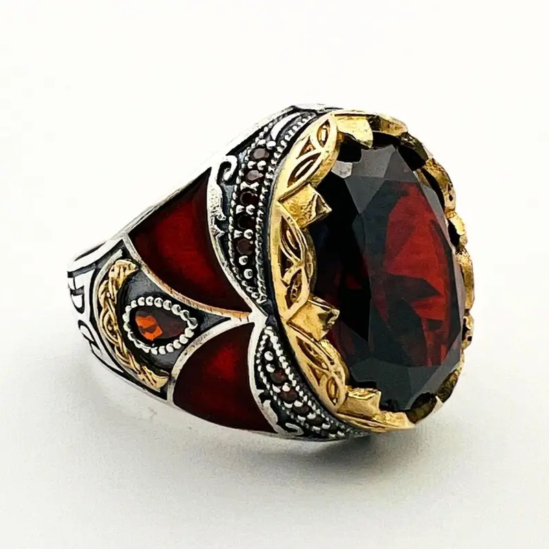 Men's Handcrafted Ruby Stone 925 Sterling Silver Ring | Unique Gift for Him