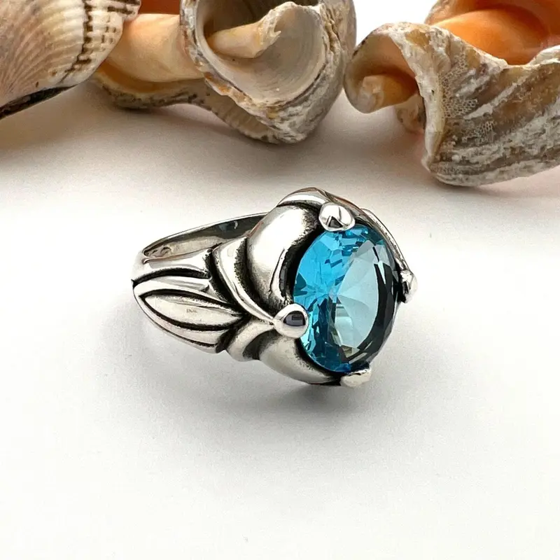 Men's Ottoman Aquamarine 925 Sterling Silver Ring - Handcrafted Turkish Artisan Oval Stone