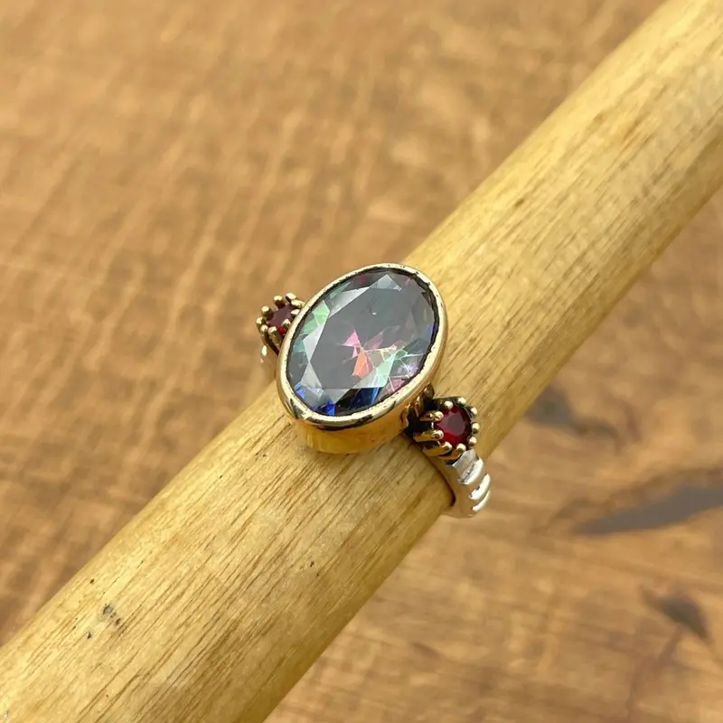 Turkish Handmade Multicolor Mystic Topaz Ring for Women | 925 Sterling Silver & Bronze Accent Gift