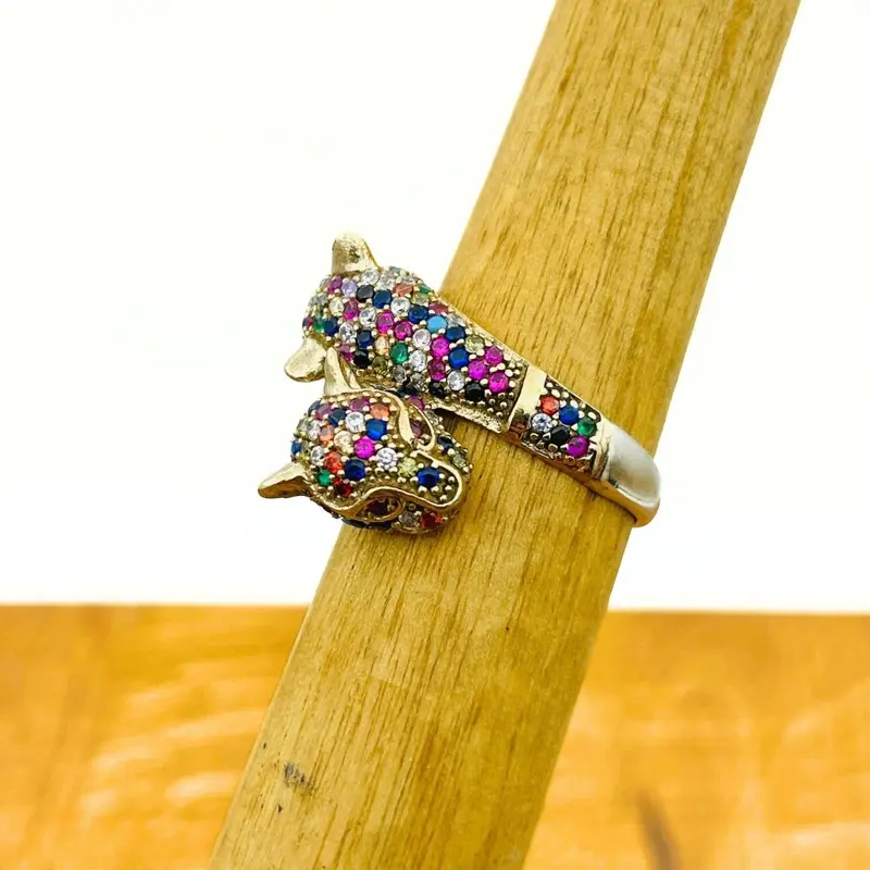 Turkish Handmade Sterling Silver Double Tiger Ring with Vibrant Multi-Color Gemstones