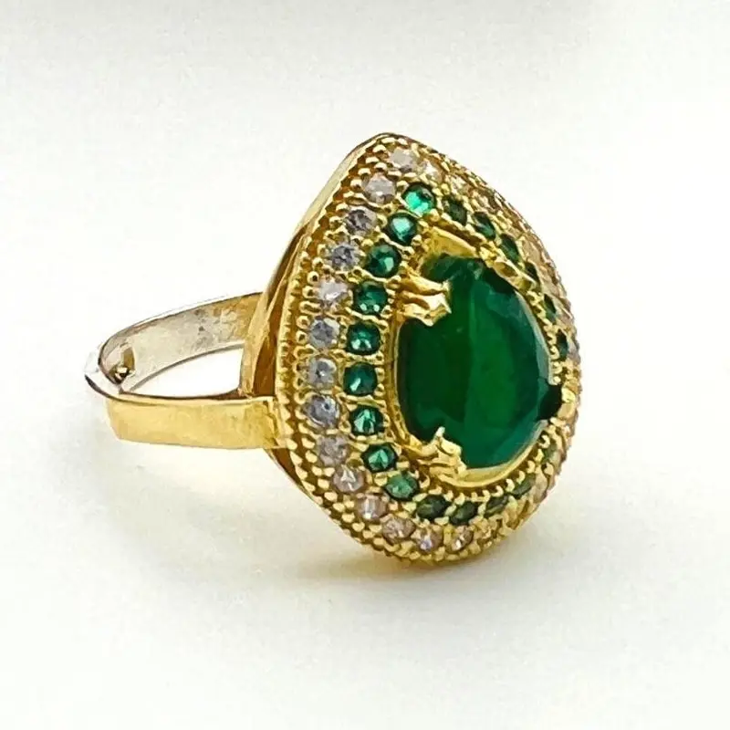 Turkish Handmade Sterling Silver Emerald Ring for Women - Ottoman Style Hurrem Sultan Inspired Green Gemstone Jewelry