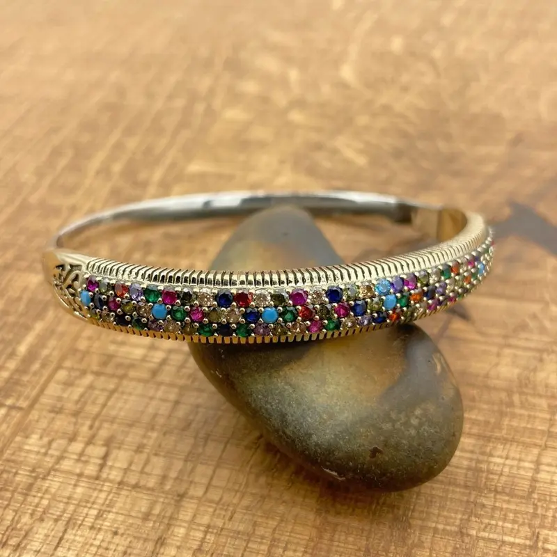 Unique Handmade 925 Sterling Silver Multicolor Stone Bracelet | Artisan Gift for Women