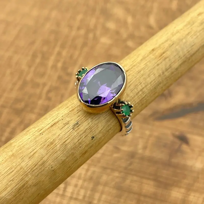 Unique Handmade Amethyst Sterling Silver Ring for Women | Gift-Ready Jewelry with Bronze Accents