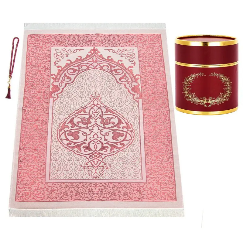 Cylender Boxed Prayer Rug Set, Burgundy