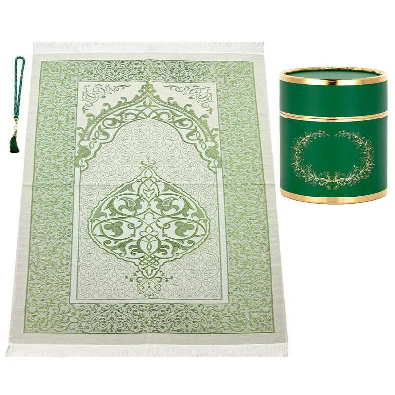 Cylender Boxed Prayer Rug Set, Green
