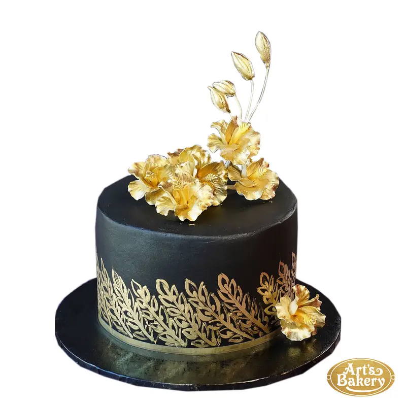 Dark Black Golden Plant Designed Cake 116
