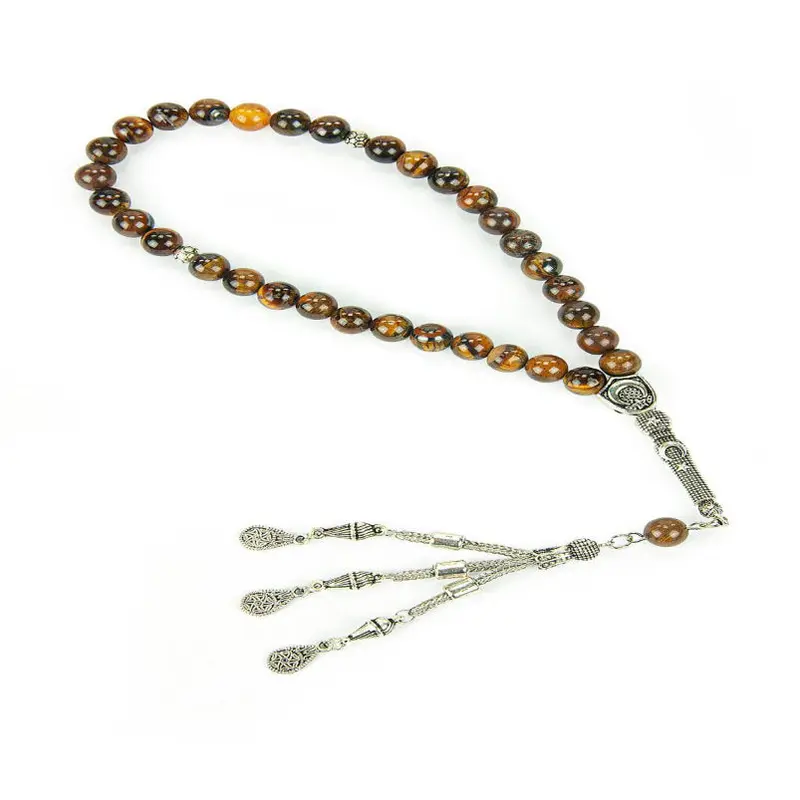 Brown Natural Tiger Eye Stone Prayer Beads, 33 Beads