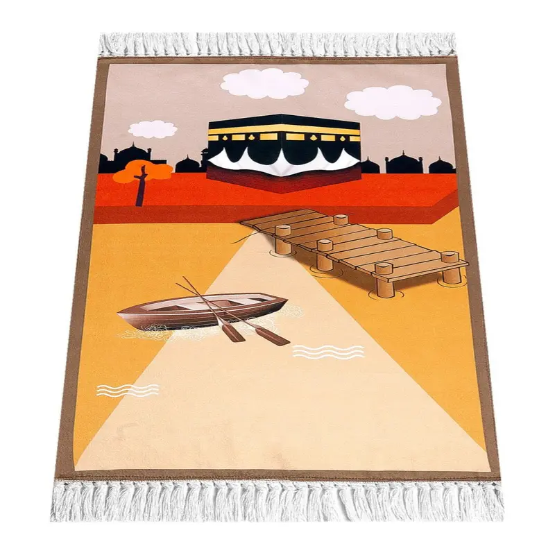 Digital Printed Children's Prayer Rug - with Boat and Kaaba Details