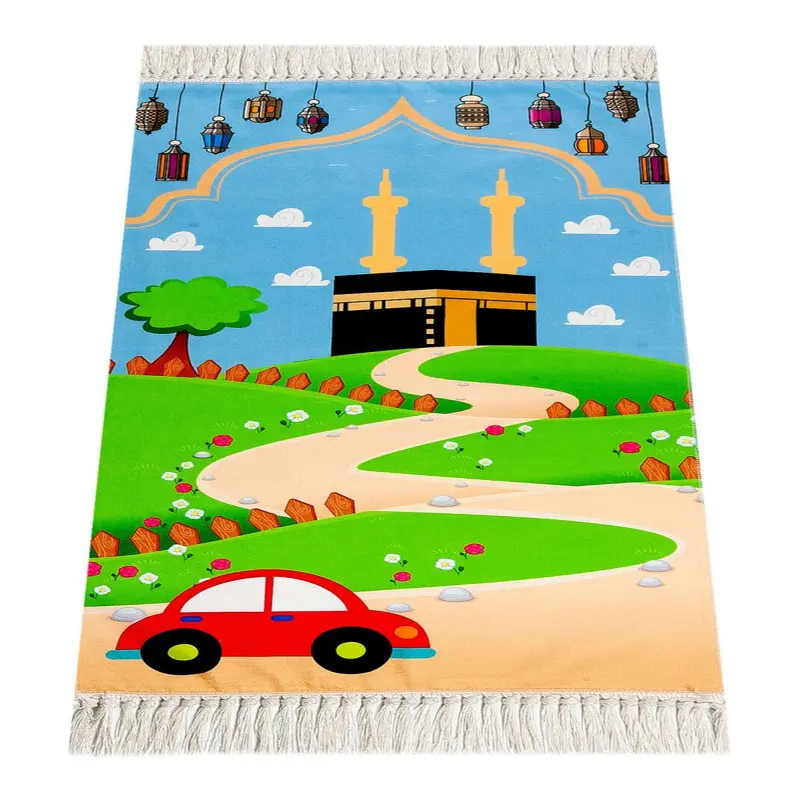 Digital Printed Children's Prayer Rug - with Kaaba and Trolley