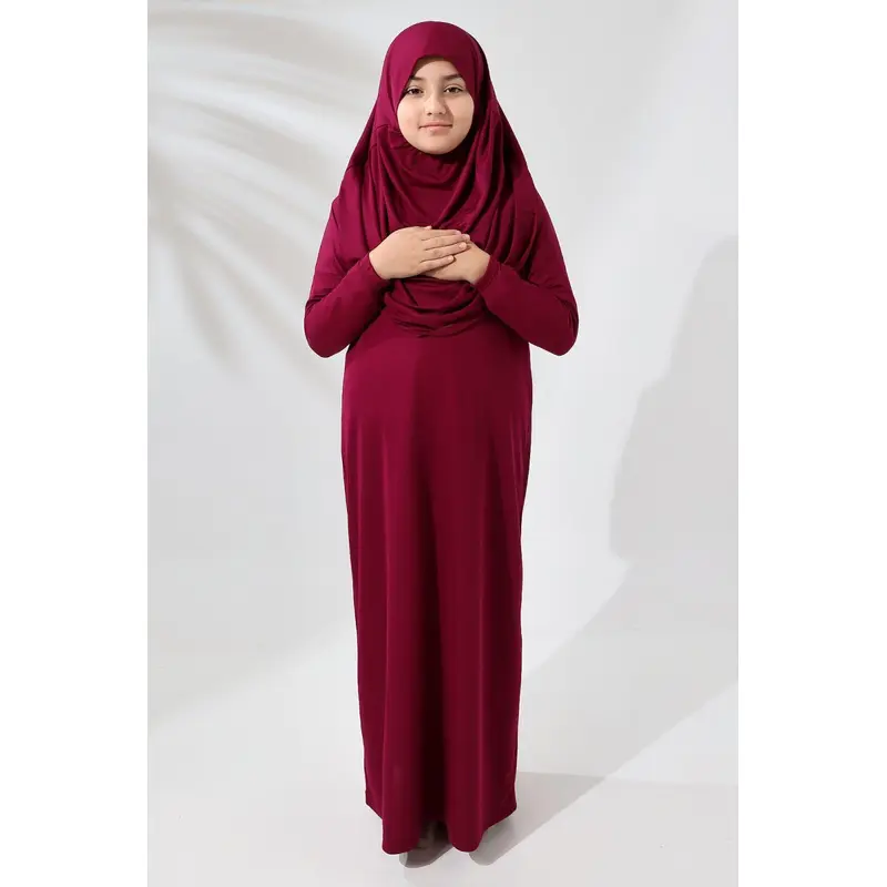 One Piece Practical Children's Prayer Dress with Headscarf Fuchsia