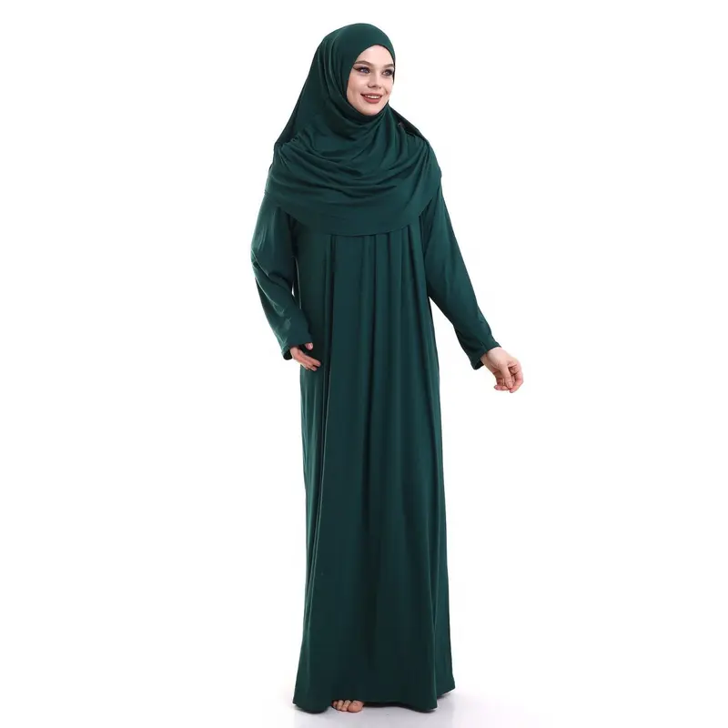 One Piece Practical Prayer Dress with Robe and Headscarf Emerald Green